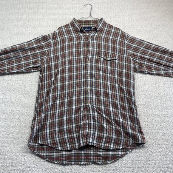 Vintage 90s Woolrich Flannel Button Down Shirt Mens Red Blue Green USA Made READ - Picture 6 of 14